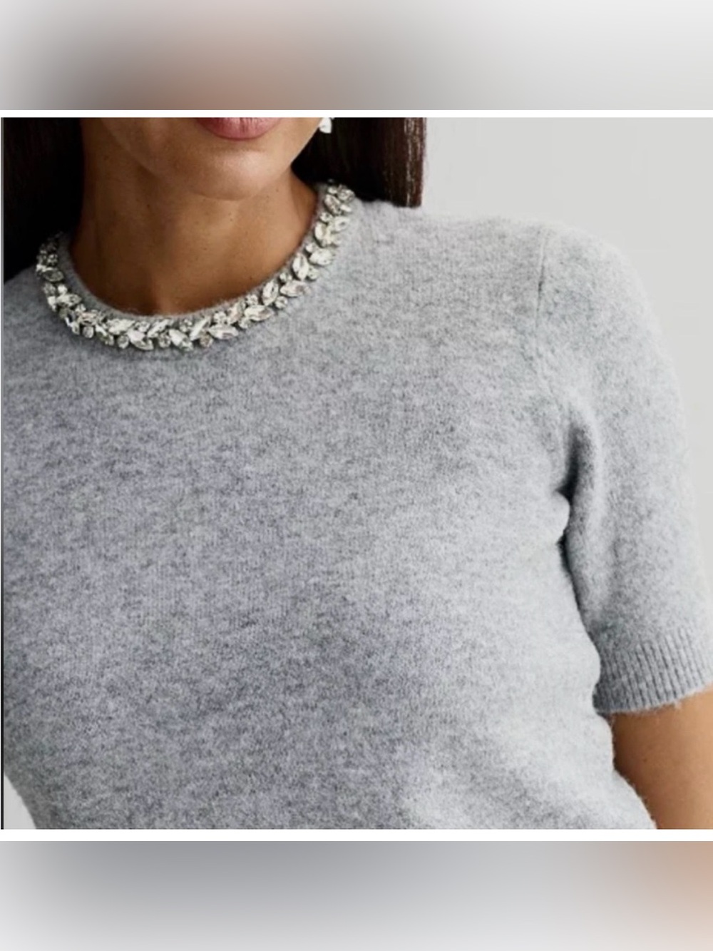 Marled Reunited Clothing Jewel Embellished Short Sleeve Gray Sweater- Size L - Picture 3 of 6